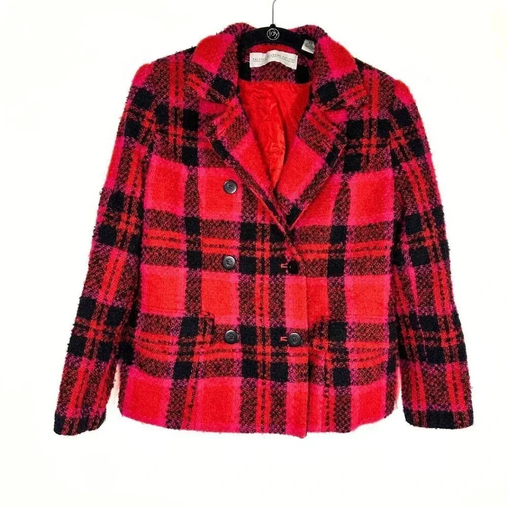 Vintage Valerie Stevens Red and Black Plaid Blazer